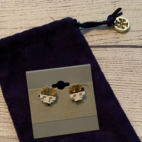 Tory Burch Jewelry - Tory Burch T White and Gold Stud Earrings